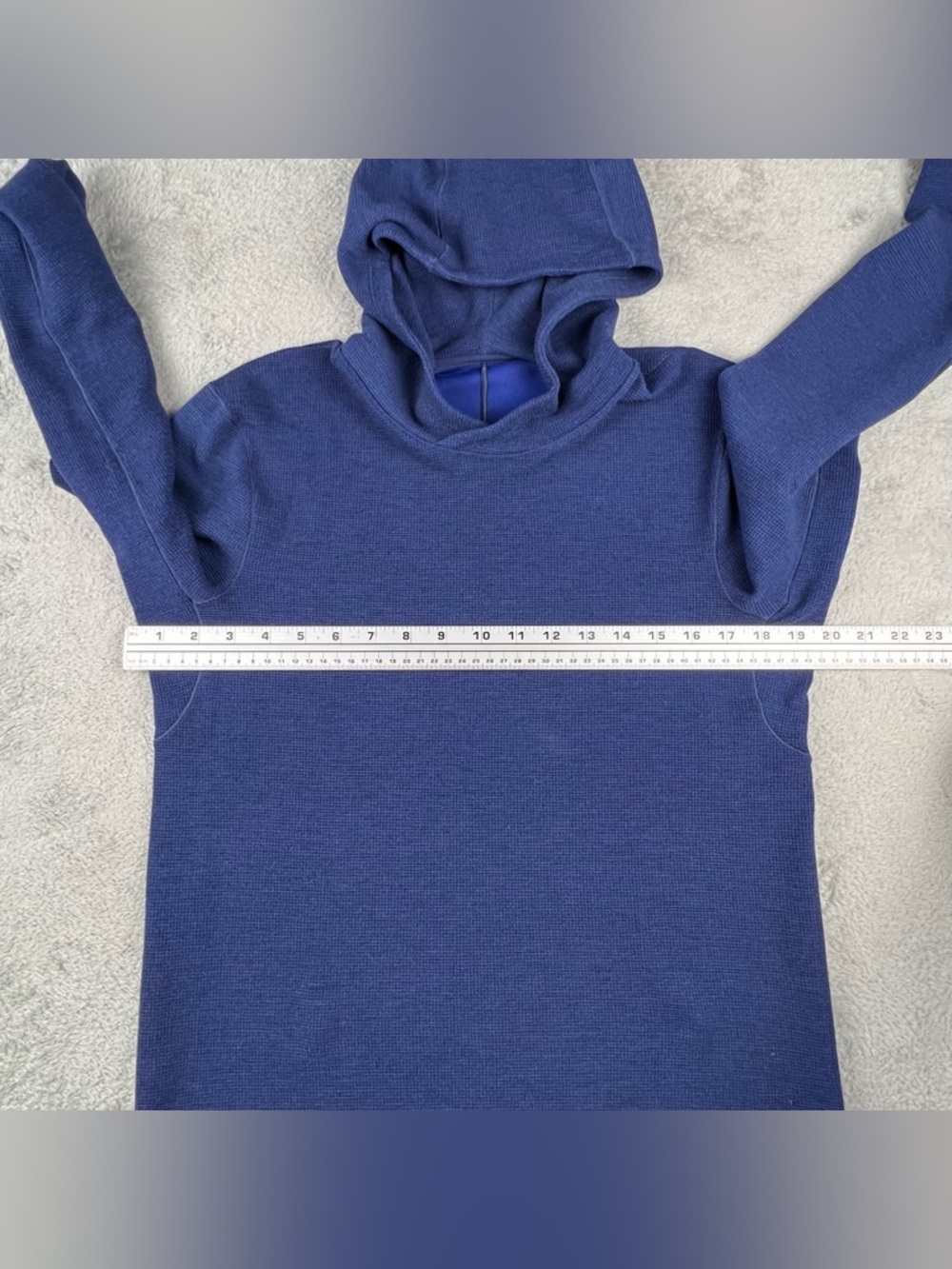 Lululemon Shift Stitch Hoodie Men's Med Blue Waffle Knit Thermal Performance - Picture 5 of 8